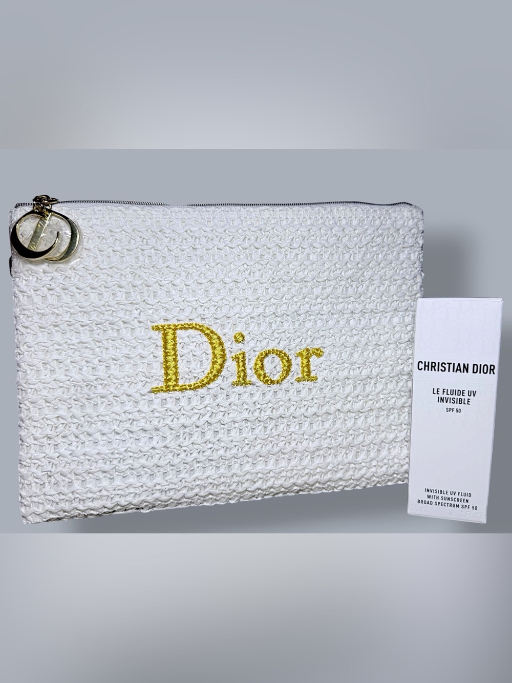 Dior White Woven Pouch + Le Fluide UV Invisible spf 50